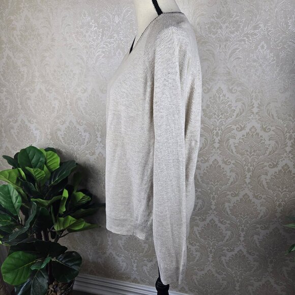 Barneys New York Co-op Size Large Cream Colored Linen/Cotton Blend Sweater Vneck - Picture 7 of 11